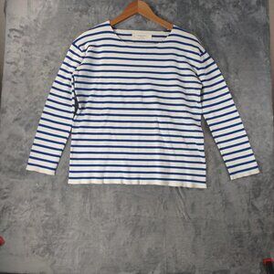 Zaraknit Women's M Stripe Long Sleeve Tee | Classic Navy & White Boatneck Top